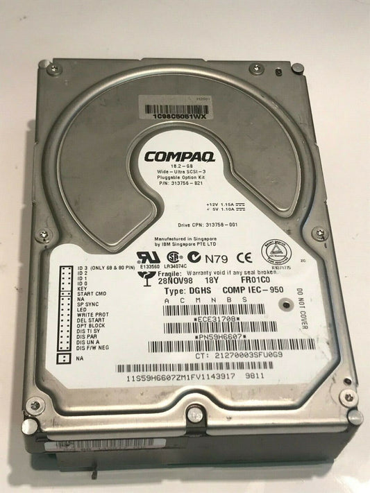 COMPAQ DGHS 313758-001 18.2GB SCSI 3 ULTRA HARD DRIVE PN56H6607 ECE31708 aa5gb2