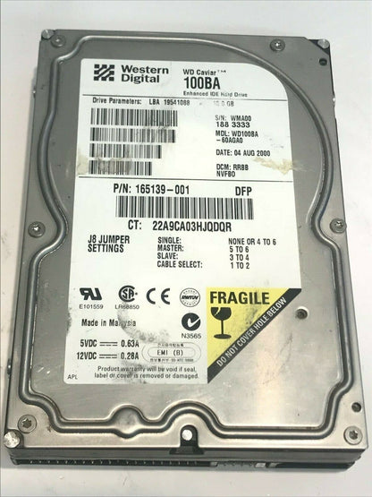 WESTERN DIGITAL CAVIAR 100BA 10GB IDE HARD DRIVE WD100BA-60AGA0 RRBBNVFBO aa5fc5