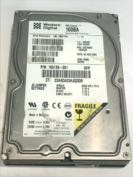 WESTERN DIGITAL CAVIAR 100BA 10GB IDE HARD DRIVE WD100BA-60AGA0 RRBBNVFBO aa5fc5