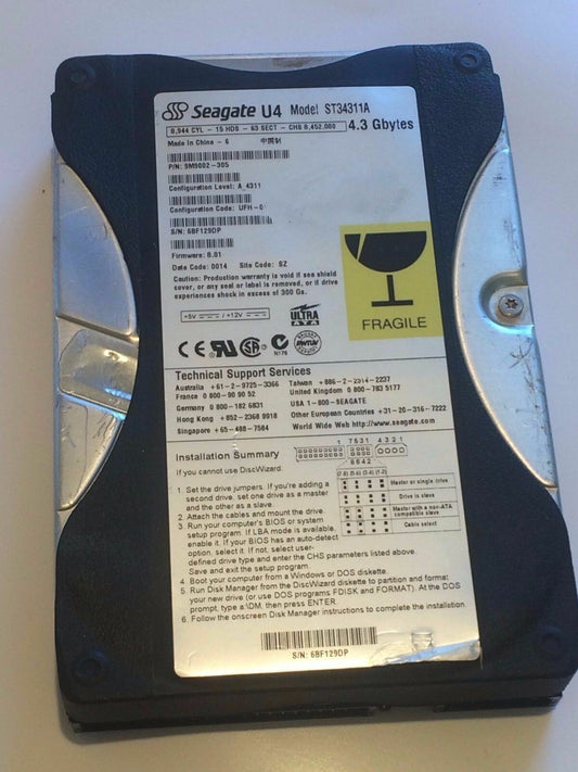SEAGATE ST34311A 9M9002-305 FIRMWARE 8.01 IDE HARD DRIVE 4.3GB aa4ba19
