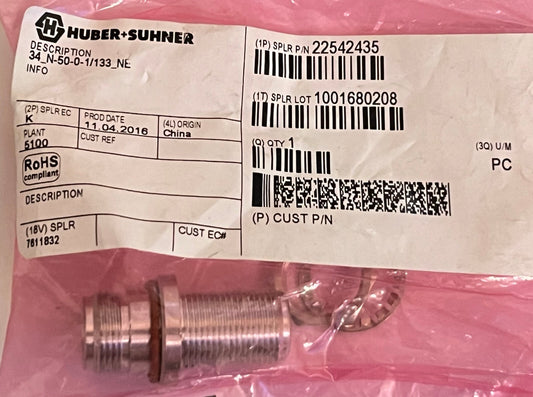 SUHNER N TYPE FEMALE TO N FEMALE BULKHEAD ADAPTER 34_N-50-0-1/133 AD2N23