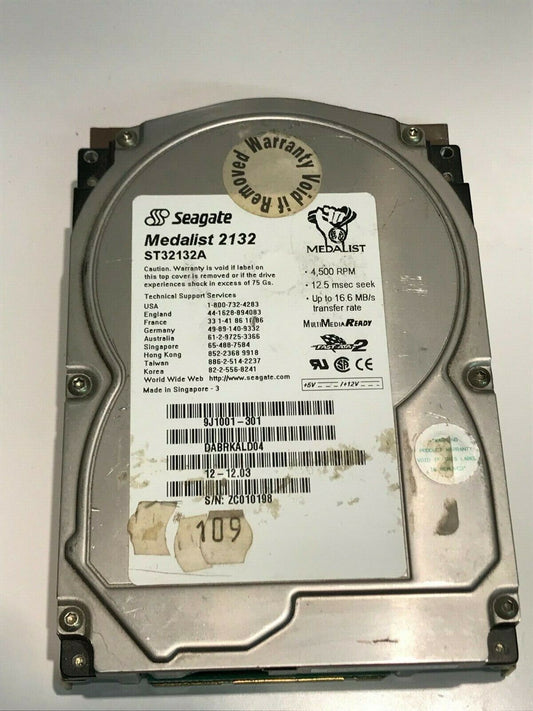 SEAGATE ST32132A 2.1GB IDE HARD DRIVE 9J1001-301 DABRKALD04 aa5ha6