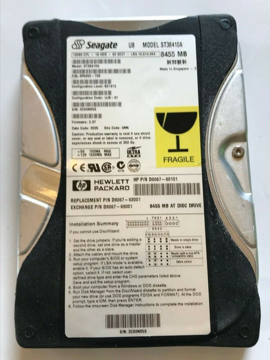 SEAGATE U8 ST38410A 9P5002-730 FIRMWARE 3.07 IDE HARD DRIVE 8.4GB aa4ac15