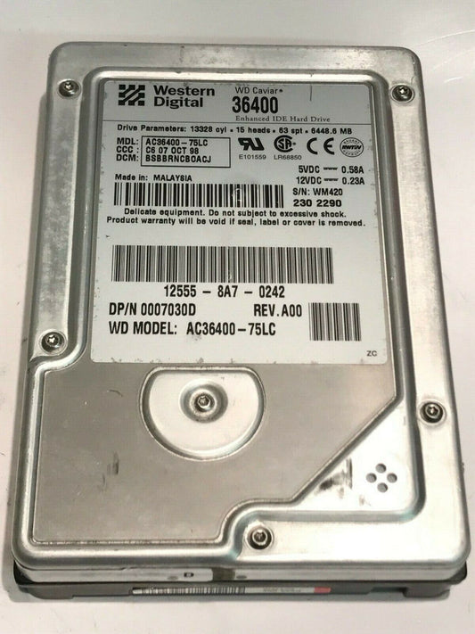 WESTERN DIGITAL CAVIAR 36400 6.4GB IDE HARD DRIVE AC36400-75LC BSBBRNCBOA aa5fb9