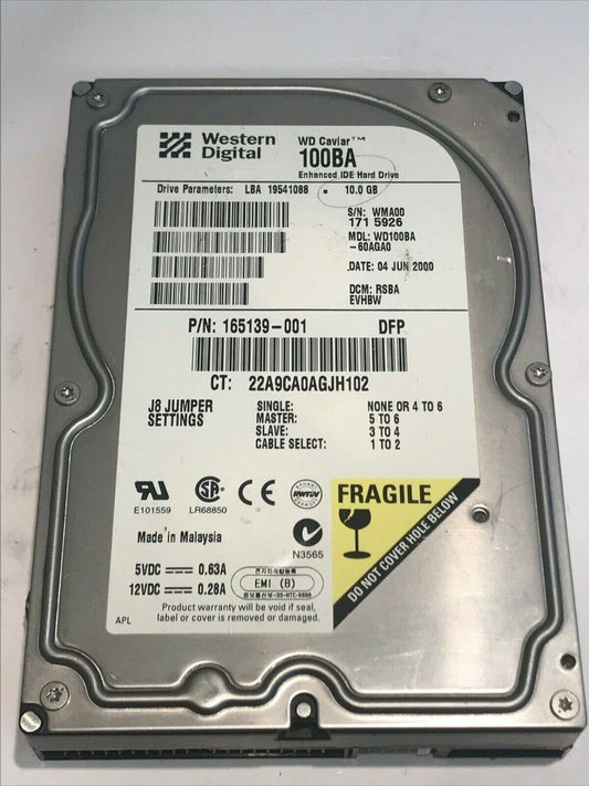 WESTERN DIGITAL CAVIAR 100BA 10GB IDE HARD DRIVE WD100BA-60AGA0 RSBAEVHBW aa5fc2