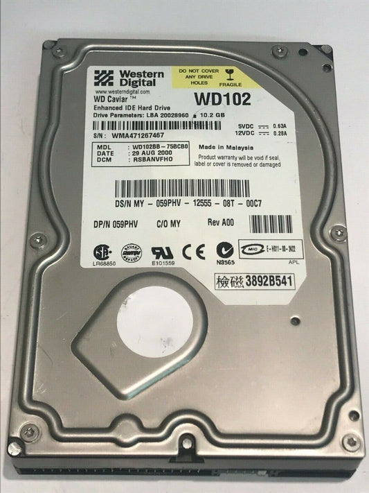 WESTERN DIGITAL CAVIAR WD102 10GB IDE HARD DRIVE WD102BB-75BCBO RSBANVFH aa5fd1a