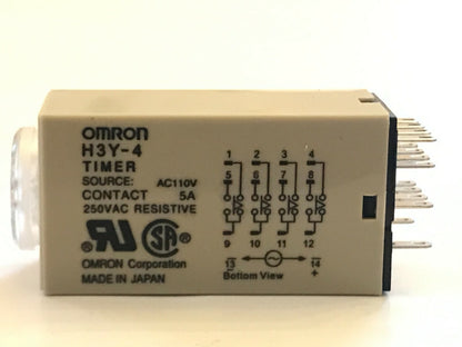 H3Y-4 110V AC MINIATURE PLUG IN TIMER 14 PIN 0.2 - 5 SECONDS 4 POLE 4PCO ac1x9