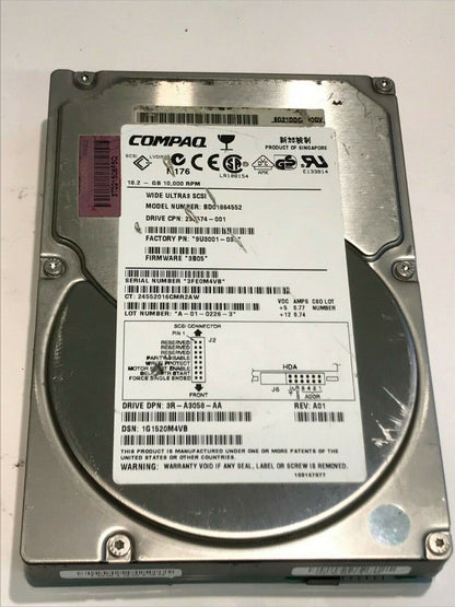 COMPAQ BD01864552 18.2GB SCSI 3 HARD DRIVE 232574-001 3B05 9U3001-030 aa5gc1B