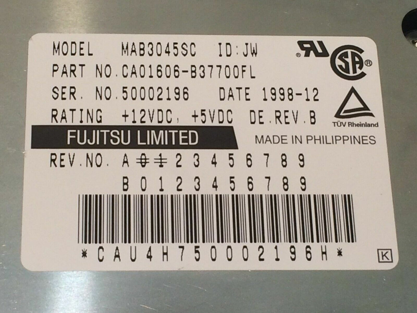 FUJITSU MAB3045SC 4.5GB SCA SCSI HARD DRIVE CAO1606-B37700FL fbc1bj