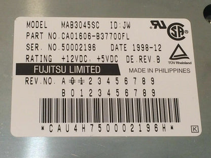 FUJITSU MAB3045SC 4.5GB SCA SCSI HARD DRIVE CAO1606-B37700FL fbc1bj