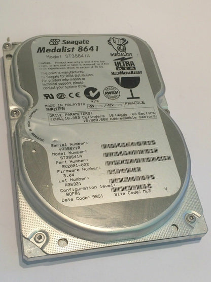SEAGATE ST38641A 9K2001-002 FIRMWARE 3.04 IDE HARD DRIVE 8.6GB aa4bc13A