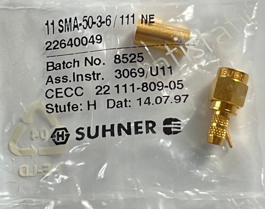 SUHNER 50 OHM SMA MALE PLUG FOR MINI COAXIAL 11SMA-50-3-6/111NE fcb25.34