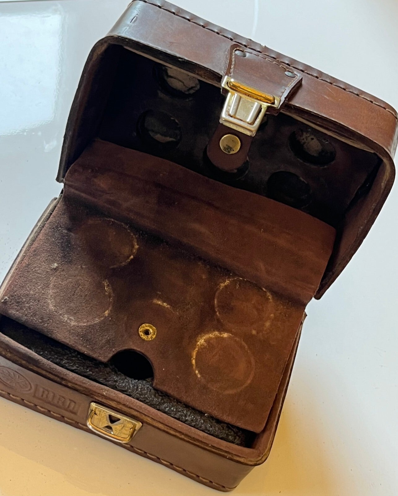 VINTAGE LEATHER CARRY CASE FOR BIRD THRULINE 43 ELEMENTS / SLUGS FD2H3