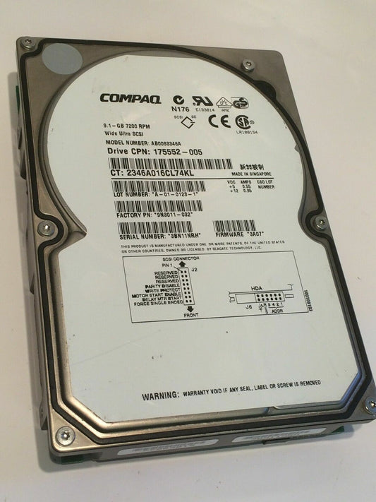 COMPAQ AB0093346A 9.1GB 80PIN SCSI WIDE 175552-005 HARD DRIVE aa4cc7