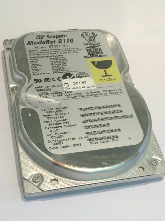 SEAGATE ST32110A 9K2004-305 FIRMWARE 3.10 IDE HARD DRIVE 2.1GB aa4bc15