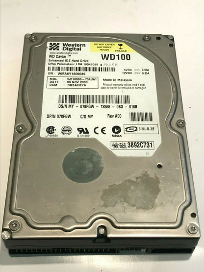 WESTERN DIGITAL CAVIAR WD100 10GB IDE HARD DRIVE WD100BB-75AUA1 DRBAEGYA aa5fc10