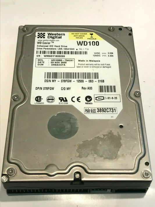 WESTERN DIGITAL CAVIAR WD100 10GB IDE HARD DRIVE WD100BB-75AUA1 DRBAEGYA aa5fc10