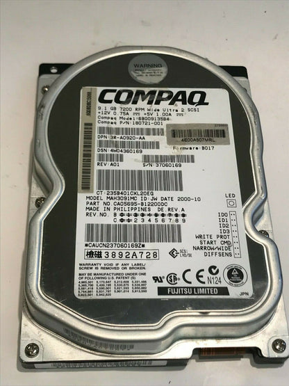 FUJITSU MAH3091MC 9.1GB SCSI 2 HARD DRIVE CAO5695-B12200DC 180721-001 aa5gb7