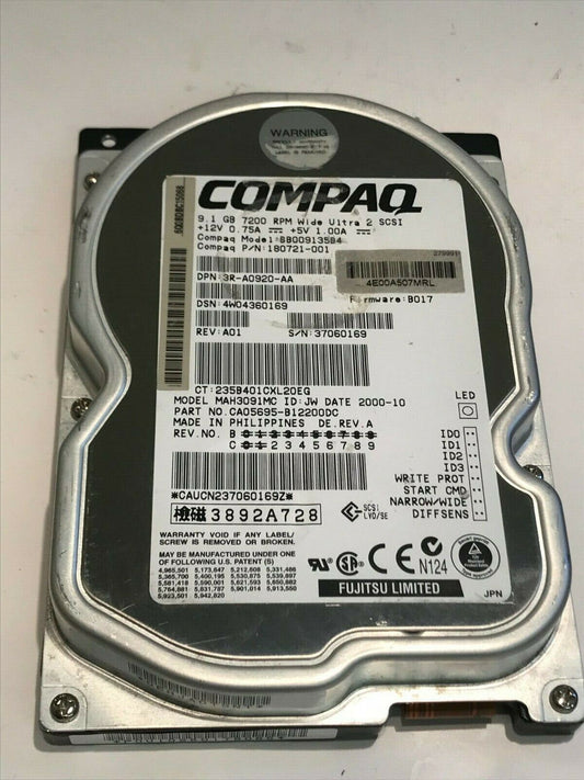 FUJITSU MAH3091MC 9.1GB SCSI 2 HARD DRIVE CAO5695-B12200DC 180721-001 aa5gb7