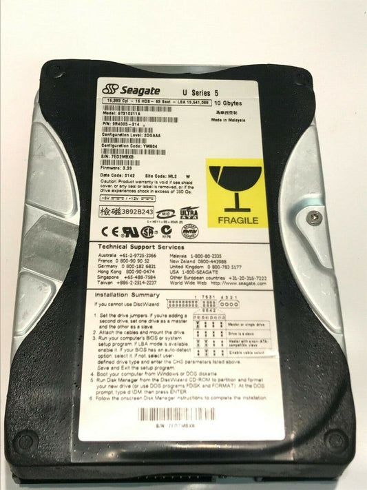 SEAGATE ST310211A 9R4005-314 FIRMWARE 3.39 IDE HARD DRIVE 10GB aa5fe17