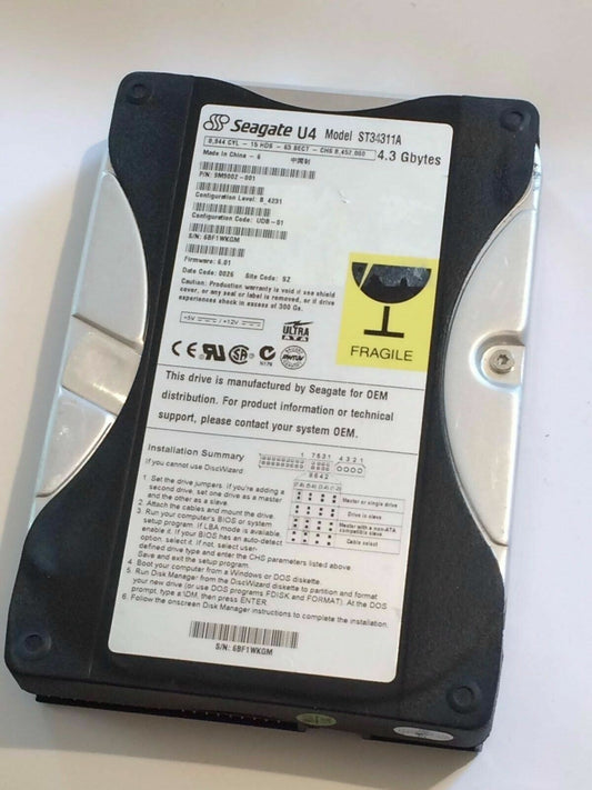 SEAGATE ST34311A 9M9002-001 FIRMWARE 6.01 IDE HARD DRIVE 4.3GB aa4ad3