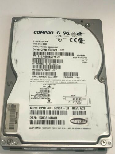 COMPAQ BB00911CA0 9.1GB SCSI 2 HARD DRIVE 104923-001 3B07 aa5hc1
