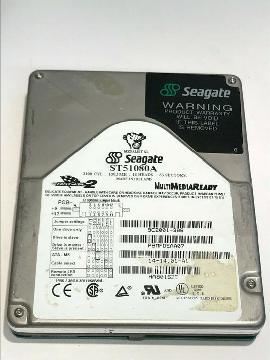 SEAGATE ST51080A 1GB IDE HARD DRIVE 9C2001-306 14-14.01-A1 PBMFDEAA07 aa5gd8