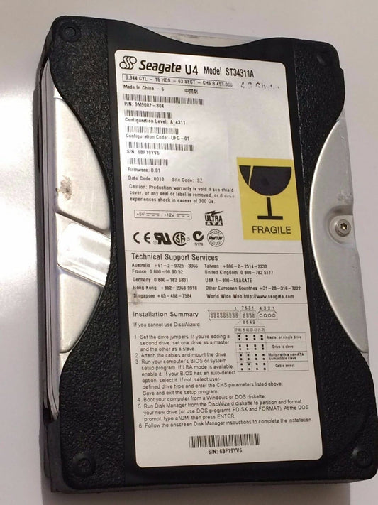 SEAGATE ST34311A 9M9002-304 FIRMWARE 8.01 IDE HARD DRIVE 4.3GB aa4ad6