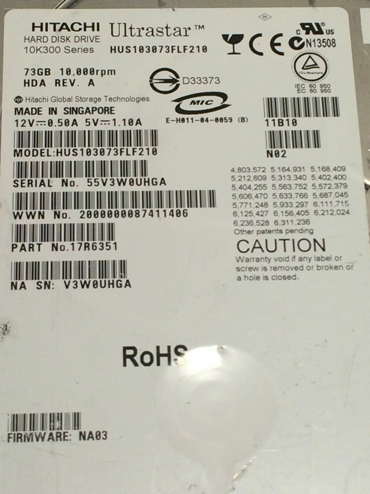 Hitachi Ultrastar 10K300 73.4GB FIBER CHANNEL HARD DRIVE fbd1a