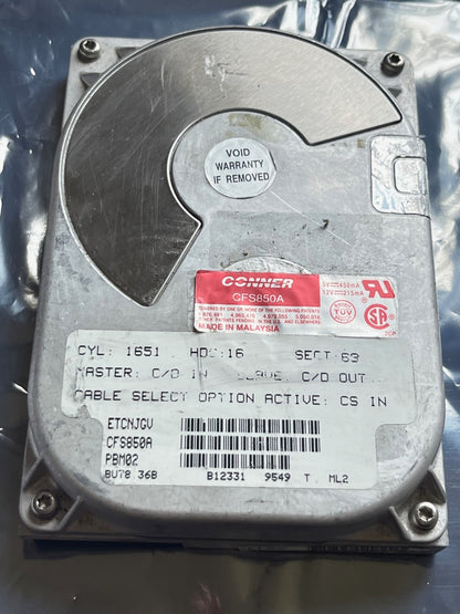 CONNER CFS850A IDE HARD DRIVE 850MB PBM02 ETCNJGV FD2B3