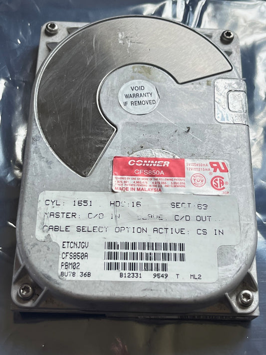 CONNER CFS850A IDE HARD DRIVE 850MB PBM02 ETCNJGV FD2B3