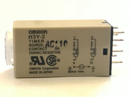 H3Y-2 110V AC MINIATURE PLUG IN TIMER 8 PIN 0.5 - 10 MINUTES DP CONTACTS ac1x5
