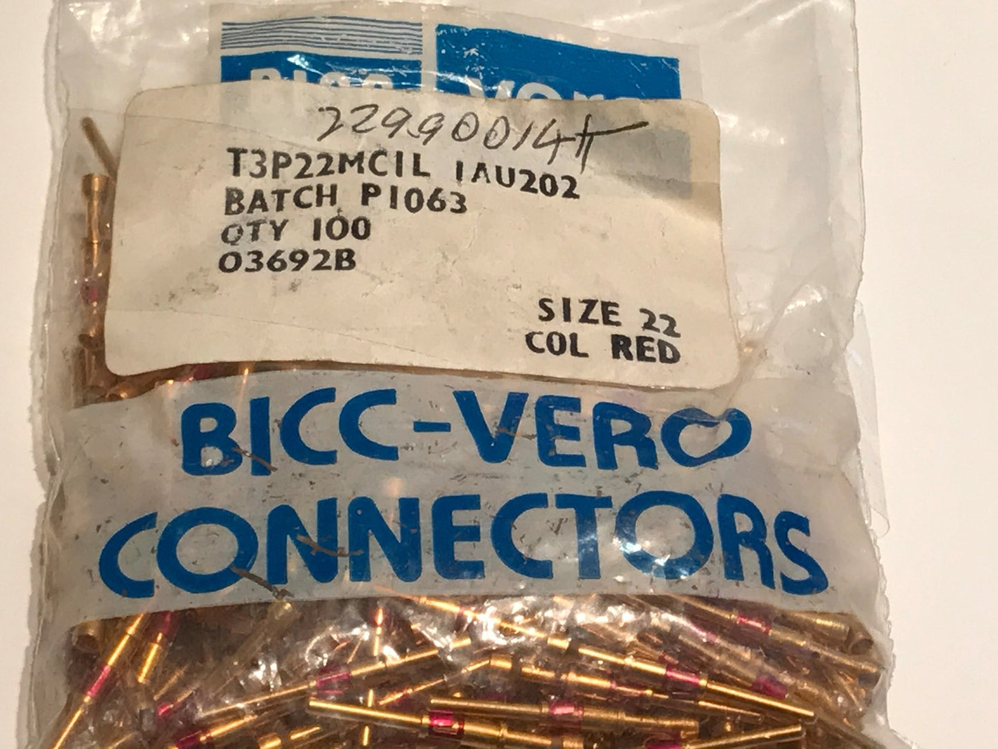 T3P22MC1LX TRIDENT SERIES RED 22 AWG GOLD PLATED CRIMP PIN CONTACT (x10) fd5g38