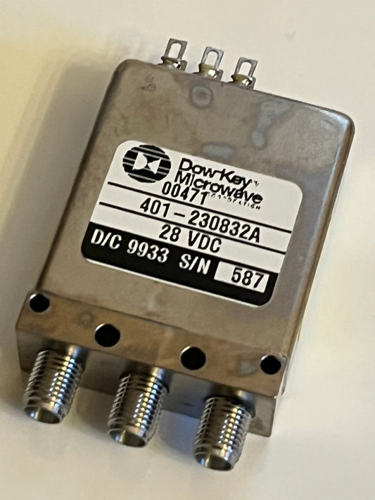 DOWKEY 401-230832A RF SMA FAIL SAFE COAX SWITCH 18GHz 28Vdc SPDT AD2N32