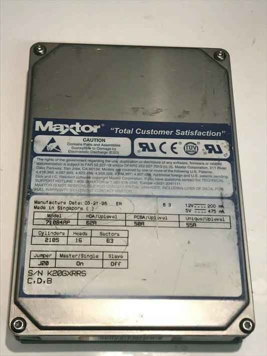 MAXTOR 71084AP 62A 50A 55A 1GB IDE HARD DRIVE aa5he6