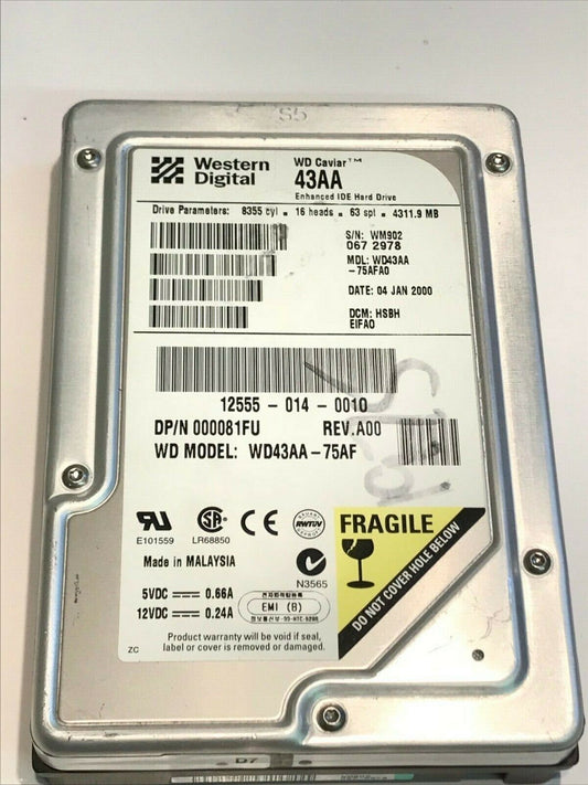 WESTERN DIGITAL CAVIAR 43AA 4.3GB IDE HARD DRIVE WD43AA-75AFA0 HSBHEIFAO aa5fd2