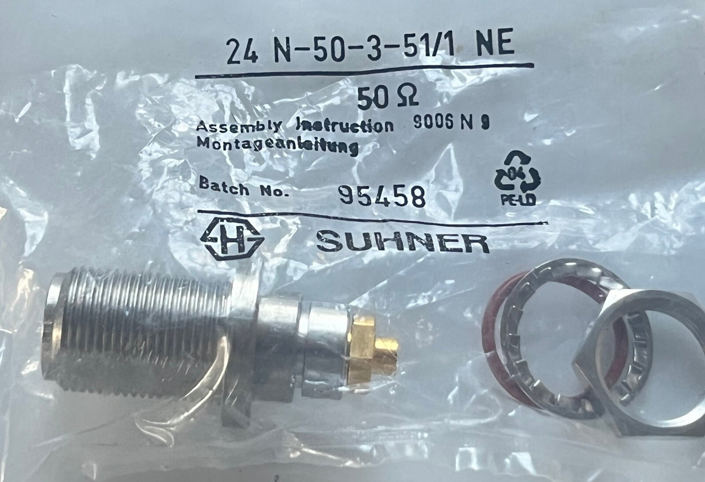 SUHNER N TYPE BULKHEAD FEMALE FOR SMALL COAX & .141 SEMI RIGID fcb25.43
