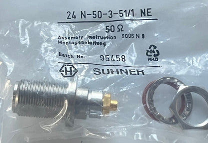 SUHNER N TYPE BULKHEAD FEMALE FOR SMALL COAX & .141 SEMI RIGID fcb25.43