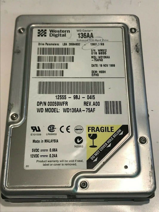WESTERN DIGITAL CAVIAR 136AA 13.6GB IDE HARD DRIVE WD136AA-75AFA0 HSBHEIF aa5fe6