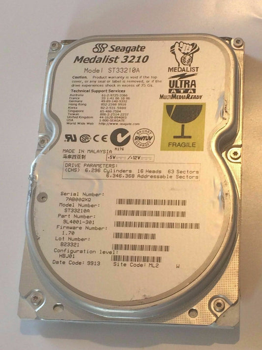 SEAGATE ST33210A 9L4001-301 FIRMWARE 1.70 IDE HARD DRIVE 3.2GB aa4bb3
