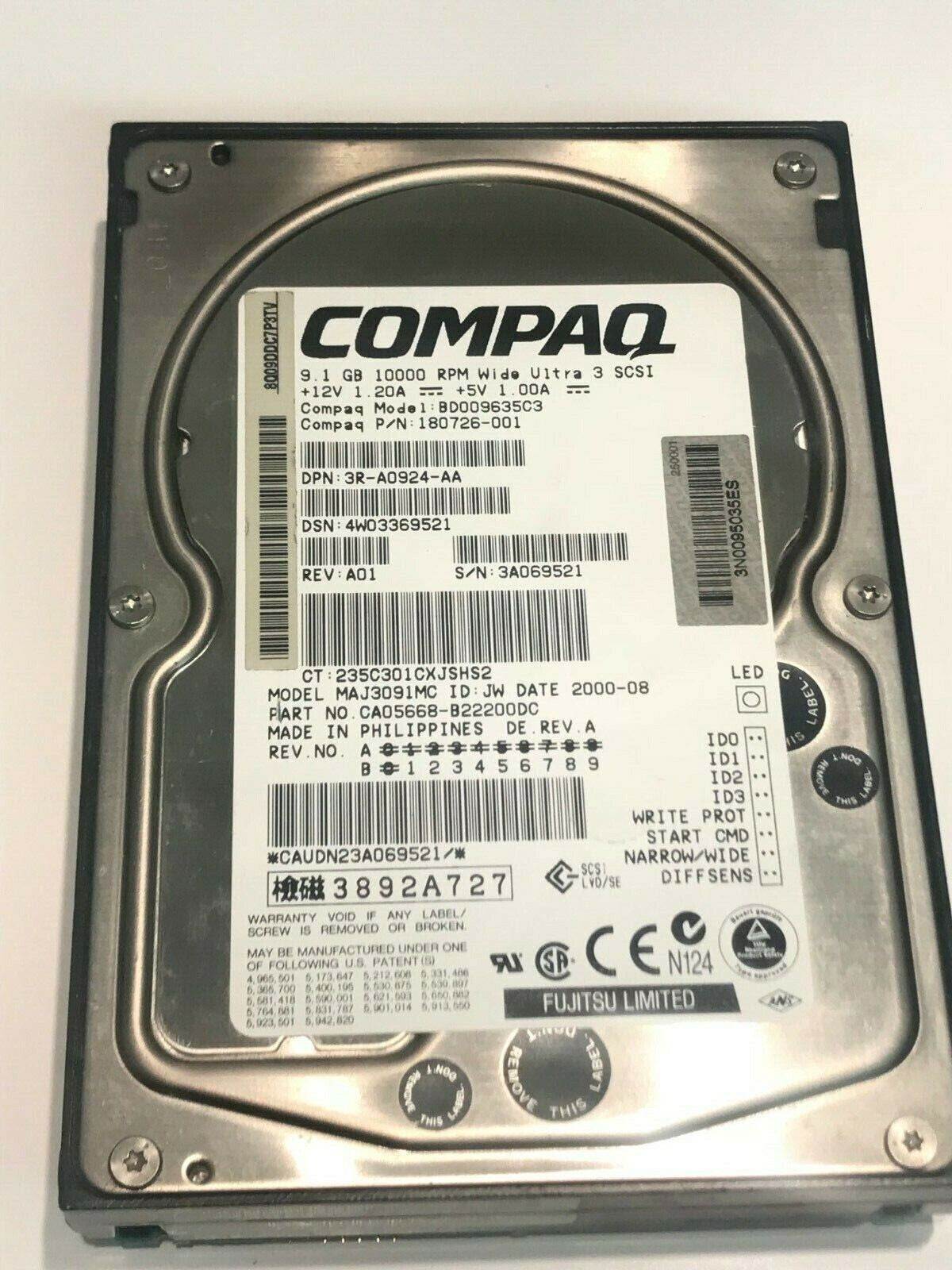 FUJITSU MAJ3091MC 9.1GB SCSI 3 HARD DRIVE CAO5668-B2200DC 180726-001 aa5ia1c