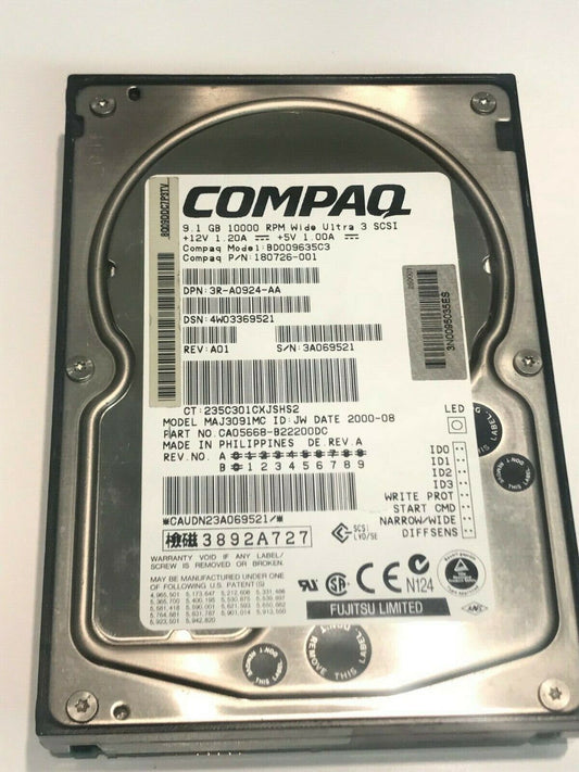 FUJITSU MAJ3091MC 9.1GB SCSI 3 HARD DRIVE CAO5668-B2200DC 180726-001 aa5ia1c