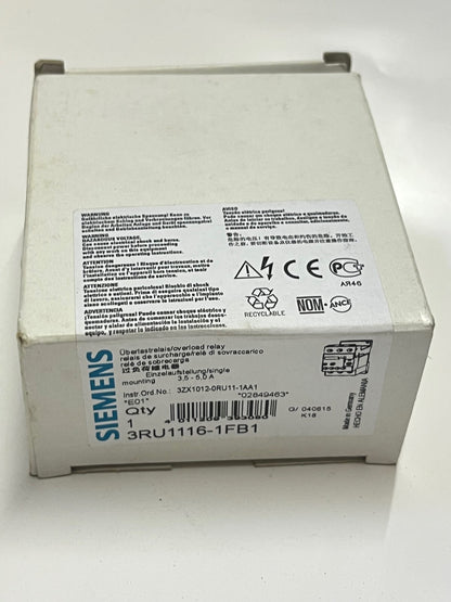 SIEMENS 3ZX1012-0RU11-1AA1, 3RU1116-1FB1 THERMAL OVER LOAD RELAY AE1y3
