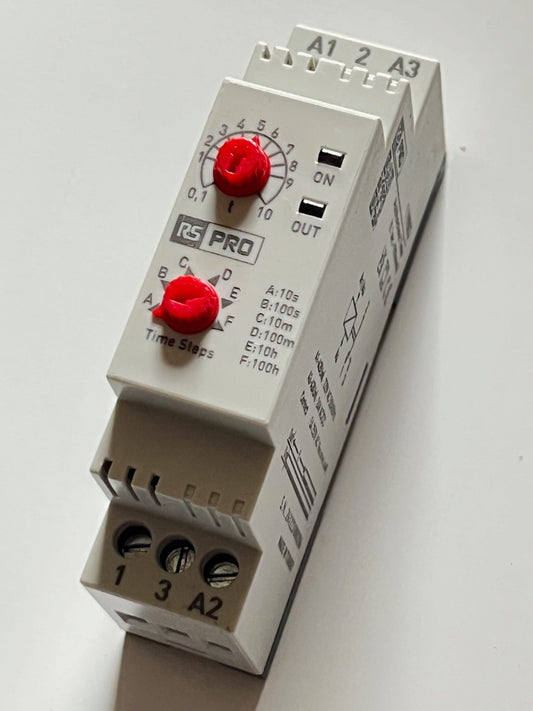 RS 119-803 DIN RAIL TIMER 0.1S - 100H 24V / 230V OPERATION NEW fd1d40