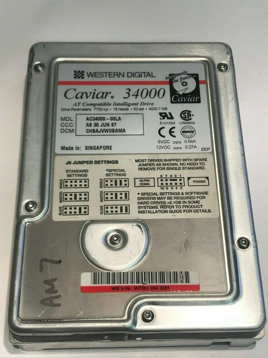 WESTERN DIGITAL CAVIAR 34000 4GB IDE HARD DRIVE AC3400-00LA CHBAJVWOBAMA aa5fa1