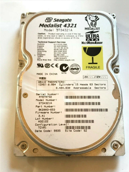 SEAGATE ST34321A 9K2003-653 FIRMWARE 3.41 IDE HARD DRIVE 4.3GB aa4ab1i