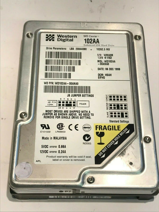 WESTERN DIGITAL CAVIAR 102AA 10GB IDE HARD DRIVE WD102AA-00ANA0 HSAHEIF aa5fe11