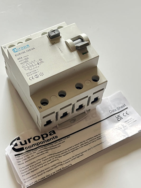 EUROPA EUR140.100/4A 4 POLE 40A 100mA RCCB BREAKER NEW BOXED fd1d39