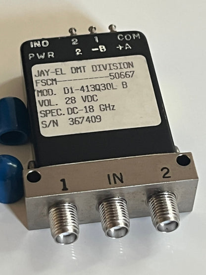 JAY-EL D1-413Q30L RF SMA FAIL SAFE COAX SWITCH 18GHz 28Vdc SPDT AD2N29