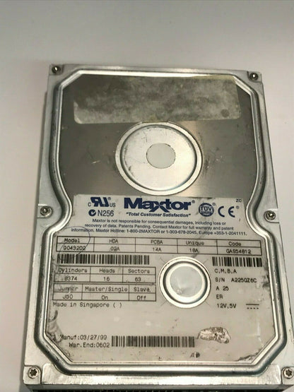 MAXTOR 90432D2 02A 14A 18A 4.3GB IDE HARD DRIVE GAS54812 aa5ib6